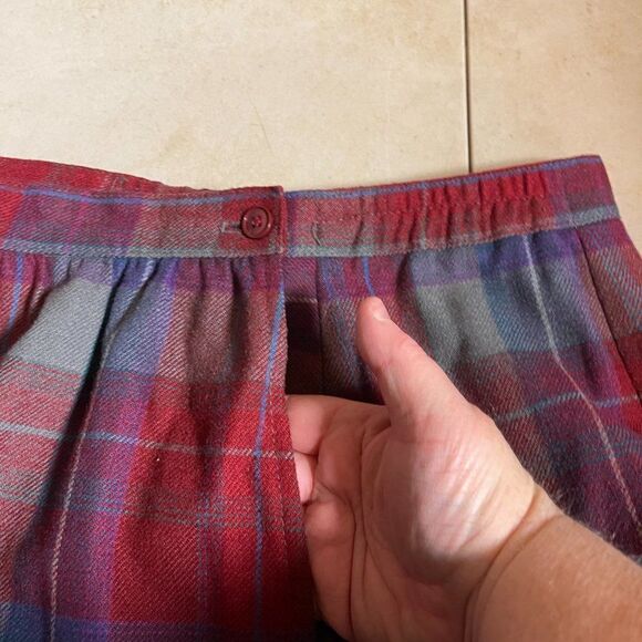 Vintage Personal Skirt Navy Red Plaid Pleated Midi Wool Blend 14 - Picture 7 of 10